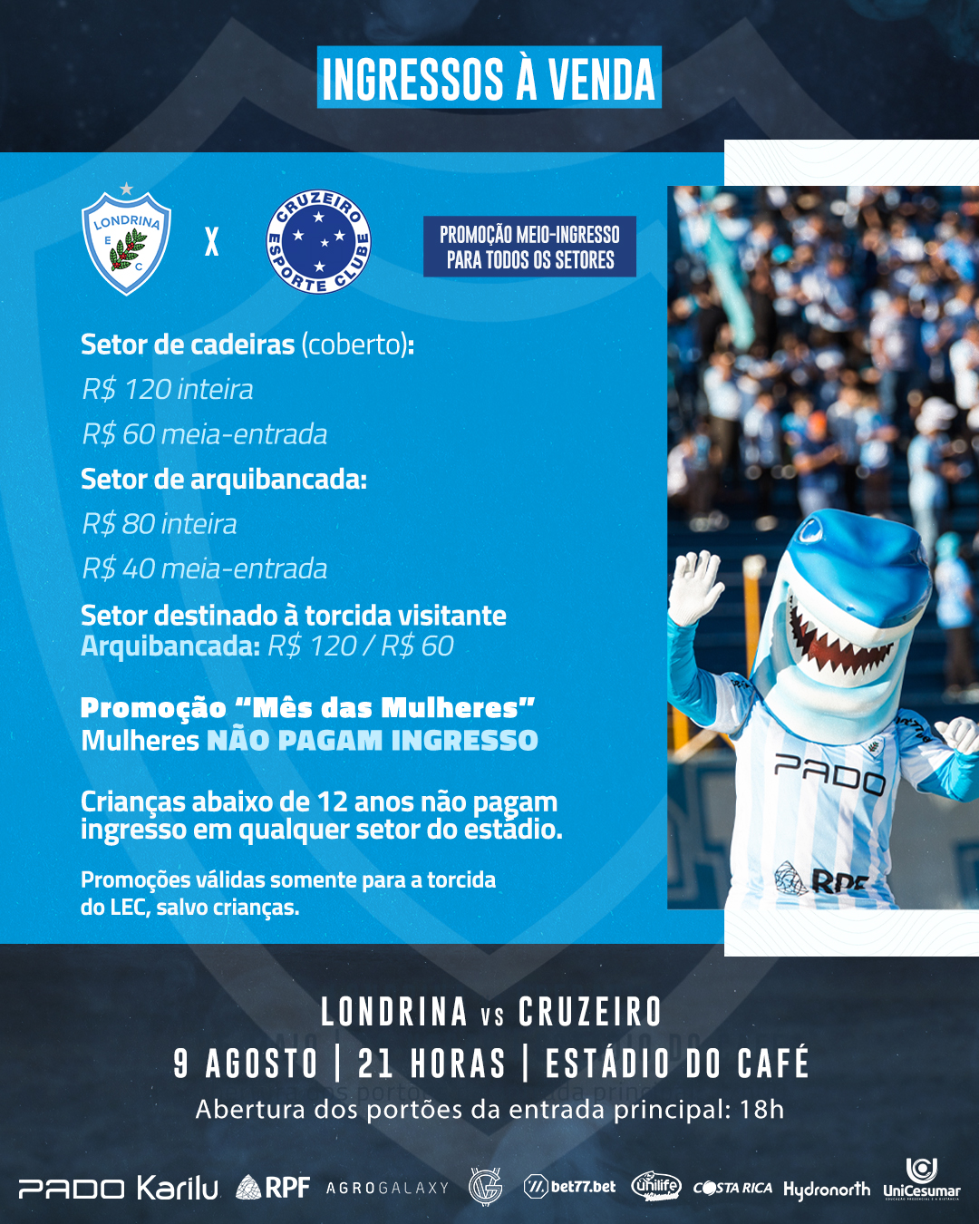 Ingressos à venda para Londrina Esporte Clube x Cruzeiro